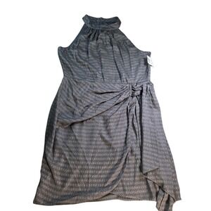 Melonie T Womens Black Metallic Halter Neck Side Tie Faux Wrap Cocktail Dress L